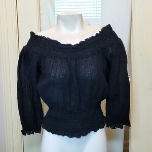 Lunachix Black Rouched Off Shoulder Top